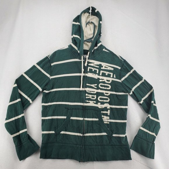 Aeropostale Sweatshirt Men's L/S Full Zip Striped w/Text Hooded Green Medium - Picture 2 of 12